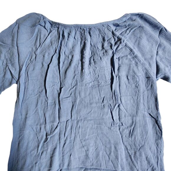 NAIF Light Blue Embroidered Floral V Neck Tie Boho Shift Mini Dress sz M - Picture 6 of 11